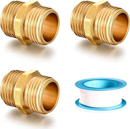 SIGURANTA Garden Hose Connector Adapter, 3/4" GHT Double Male, 3 Pack | Solid brass 3/4" GHT double male adapter extends hoses, links faucets & splitters for lawn, yard and car washing.