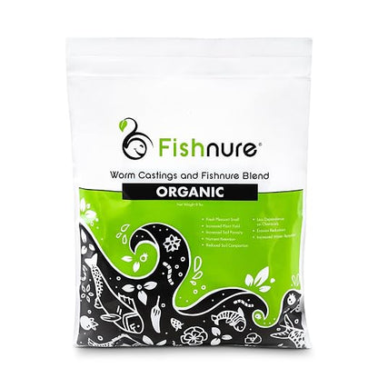 Fishnure -8 lbs Organic Fertilizer Humus Compost Made from Worm Castings and Fish Manure Vermicompost - Odor Free - Indoor and Outdoor use - for Gardens, Flowers, Herbs, Vegetables, Succulents