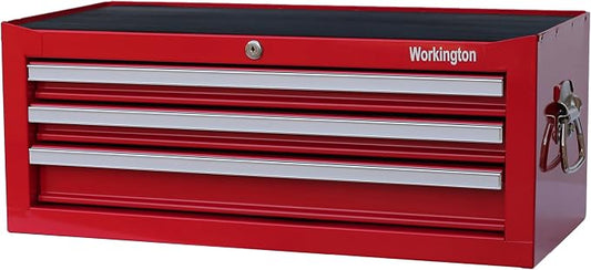 Workington Industrial 3 Drawers Portable Metal Intermediate Box, 26" Middle Tool Chest Cabinet with Ball Bearing Drawer Slides, Steel Tool Storage Box Organizer 4009 Red