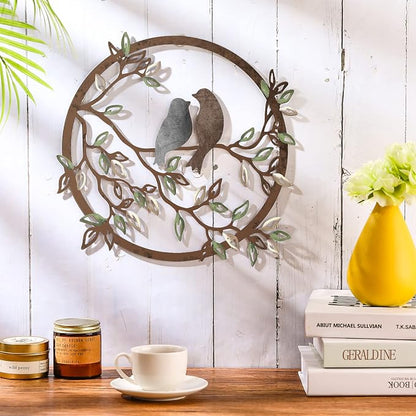 Ferraycle Metal Wall Art Bird on Tree Branch Silhouette Bird Hanging Ornament Porch Wall Decor for Living Room Outdoor Garden Bedroom Office Housewarming Party Decoration(Dark Color)