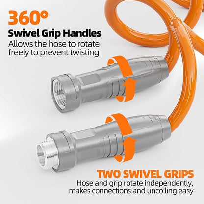 SPECILITE 3/8” Lightweight Coil Garden Hose 100 FT, EVA Retractable Curly Water Pipe with 6-Pattern Spray Nozzle for Boat, Greenhouse, Yard, Patio (Orange)