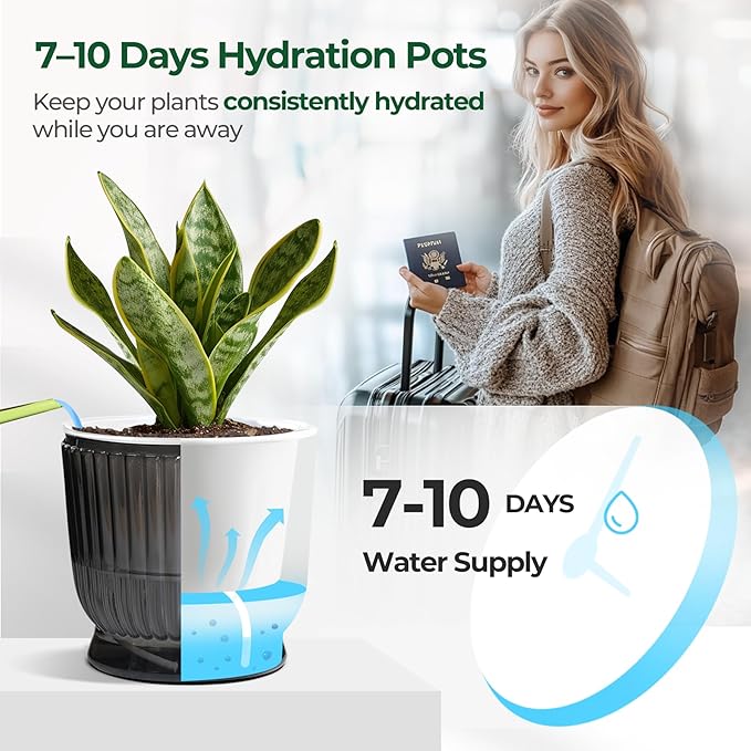 T4U 4.8 Inch Self Watering Plant Pot, 4 Pack Self Watering Pots, Self Watering Planter with Reservoir, Small Self Watering Pots for Indoor Plants, African Violets (4 Pack 4.8", Translucent Gray)