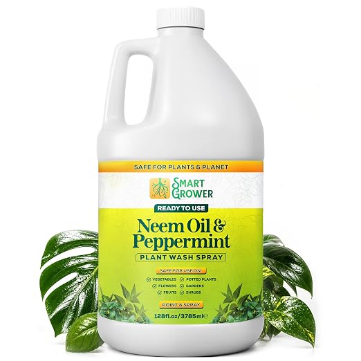Neem Oil Spray for Plants with Peppermint Oil, Natural Plant Wash Made for Indoor and Outdoor Plants Smart Grower 128oz Gallon Refill Ready to Use Spray