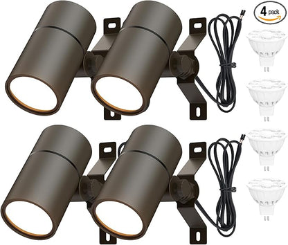 Landscape Down Lighting Low Voltage Spot Lights Outdoor LED Wall Mounted Low Voltage Tree Lights Cast Aluminum Free 5W MR16 LED Bulb Stainless Steel Mounting Bracket 4-Count