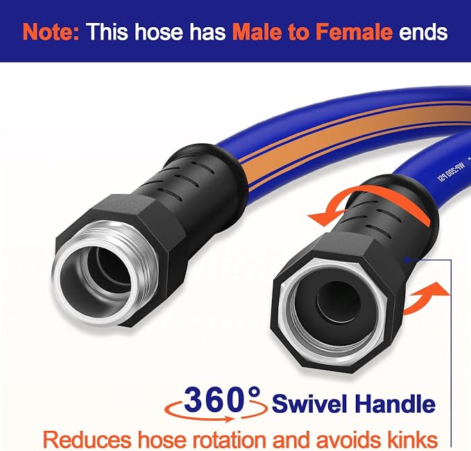 short garden hose 6 feet x 5/8Inch, short water hose with Swivel Handle, Heavy Duty, Flexible, Sturdy, Lightweight, Male to Female Fittings