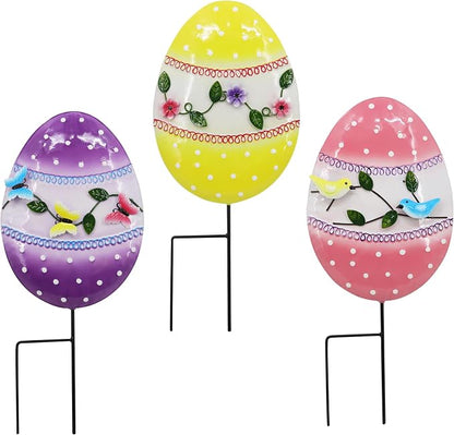 3 Pcs Easter Decorations Outdoor Metal Easter Eggs Yard Signs Decorative Garden Stakes Eggs Lawn Decorations Yard Decor for Spring Ornament Lawn Pathway Garde