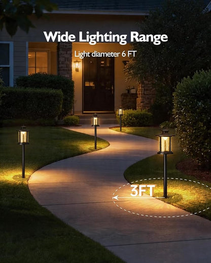 LITFIT Low Voltage Landscape Lighting, 12V 3.4W 155LM 3000K Outdoor Path Lights with Connectors, Crackled Shade, ORB Finish, Waterproof Aluminum LED Walkway Light Wired for Garden Yard, 6 Pack