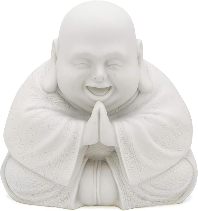 Buddha Groove Happy Buddha Statue - Decorative Zen Figurine for Home and Garden, Outdoor-Friendly (White), Perfect for Meditation and Feng Shui