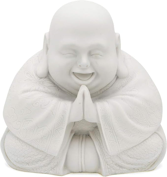 Buddha Groove Happy Buddha Statue - Decorative Zen Figurine for Home and Garden, Outdoor-Friendly (White), Perfect for Meditation and Feng Shui