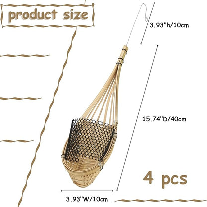 Yookeer 4 Pack Orchid Hanging Basket, 4 Inch Handmade Thai Bamboo Woven Hanging Planter Pot with Adjustable Metal Hook, Breathable Bird Nest Style Gift Basket for Orchids, Indoor Summer Decoration