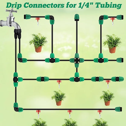 70 Pcs 1/4 Inch Drip Irrigation Fittings Kit,Drip Irrigation Hose Connector for 1/4 Inch Drip Tubing with 25 End Plugs, 15 Tees,10 Straight Couplings,10 Elbows,10 Cross 4-Way Connector
