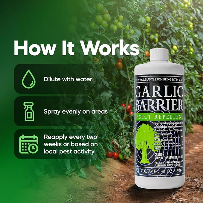 Liquid Garlic Insect Repellent Concentrate, 32 fl oz – OMRI Listed Garlic-Based Formula for Farms, Crops, Gardens & Greenhouses – Indoor & Outdoor Plant Protection