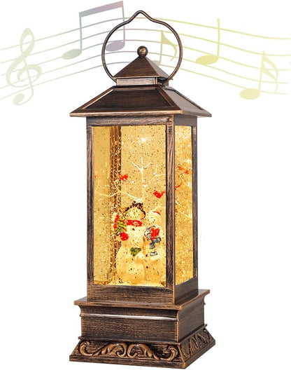 Christmas Lantern Musical Snow Globe, Lighted Xmas Snowman Water Snow Globe | Sparkling Sequins, 8 Melodies And Automatic Timer Exquisite Christmas Decorations,Perfect For Home And Holiday Parties Gifts