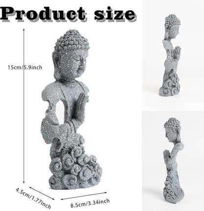 LIYAOLI Sandstone Buddha Statue for Fish Tank Decorations, Aquarium Decor with Auspicious Cloud, Betta Fish Tank Accessories, Zen Monk Sculpture for Home Office Feng Shui, Good Luck Wealth