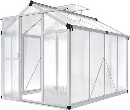 Garvee 6x8 FT Greenhouse - Aluminum Greenhouses for Outdoors, Large Polycarbonate Greenhouse with Roof Vent, Heavy Duty Walk-in Green Houses for Outside Garden, Backyard, Patio, Lawn, Easy Assembly