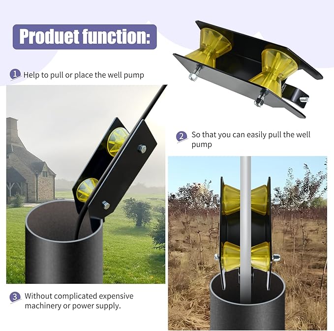 Water Well Pump Pulling Tool and Cable Rollers - Help Pull or Place The Well Pump, Poly Pipe, Flexible Pipe, Wire. Comes with Extra Horn Screws.No Complicated or Expensive Machinery or Power Supply.