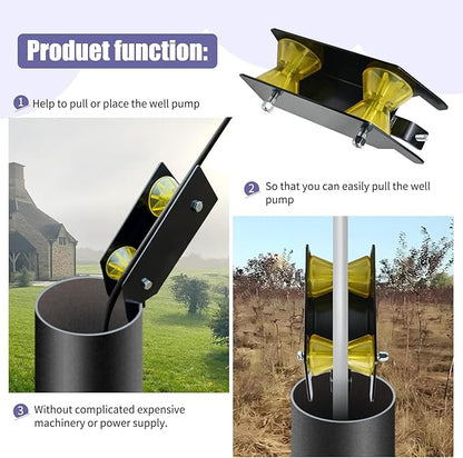 Water Well Pump Pulling Tool and Cable Rollers - Help Pull or Place The Well Pump, Poly Pipe, Flexible Pipe, Wire. Comes with Extra Horn Screws.No Complicated or Expensive Machinery or Power Supply.