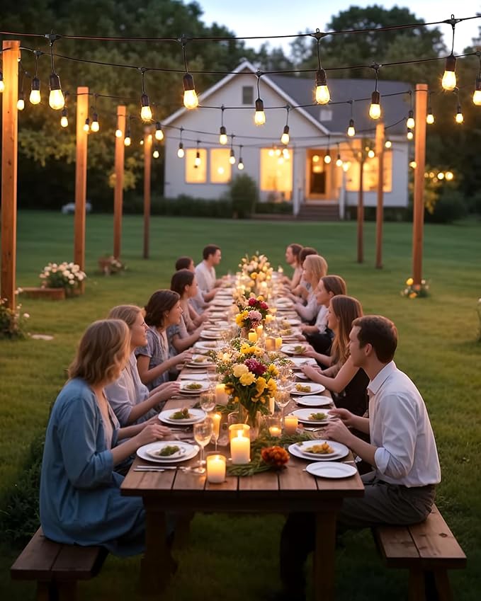 BRIMAX 2W 100FT Outdoor String Light Commercial Grade with 32 S14 LED Bulbs | Shatterproof Dimmable Patio String Lights Heavy Duty Waterproof for Bistro Cafe Market 2700K