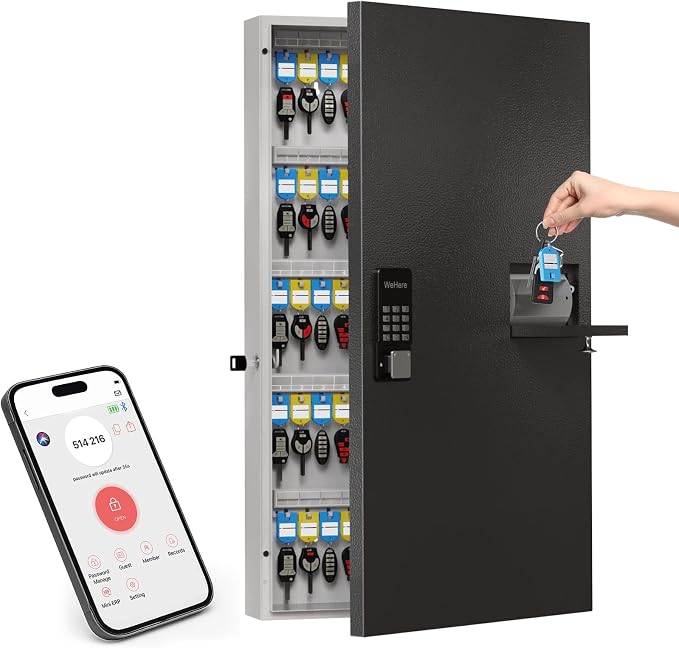 WeHere 104 Keys Lock Box, Key Management Cabinet Key with Drop Slot, APP Bluetooth, Digital Keypad, & WiFi Unlock, Access Log Tracking, Key Return Box for Hotel, Car Dealerships, Office, School