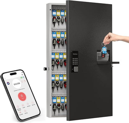 WeHere 104 Keys Lock Box, Key Management Cabinet Key with Drop Slot, APP Bluetooth, Digital Keypad, & WiFi Unlock, Access Log Tracking, Key Return Box for Hotel, Car Dealerships, Office, School