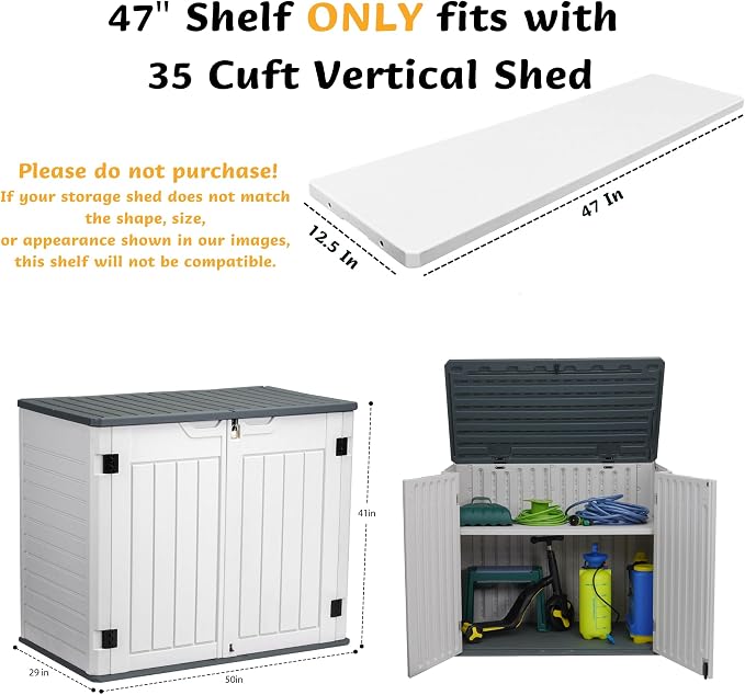EHHLY 35 Cuft Outdoor Storage Shed Shelf(2 Shelves ONLY, No Cabinet), Outdoor Storage Cabinet Shelves for 4x2.5 Ft Shed, Horizontal Resin Storage Shed Accessories, Dark Grey
