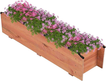 HAPPYGRILL Raised Garden Bed, 44" x 11" x 10" Wood Flower Planter Box w/4 Drainage Holes, Black Liner for Containing Soil, Indoor Outdoor Wooden Elevated Garden Bed for Vegetable Flower Herb, Orange