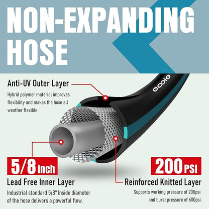 Garden Hose 25 ft x 5/8" with Nozzle, Water Hose Heavy Duty Flexible, Lightweight Kink-less Hybrid Hose with Swivel Handle, Male to Female Fittings