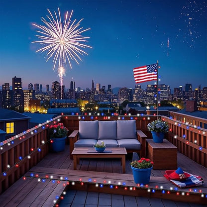 Red White and Blue Lights, 66FT 200 LED 4th of July String Lights Outdoor, Waterproof 8 Modes Connectable Plug In Patriotic Decorations Light for Indoor Independence Memorial Day Party Holiday