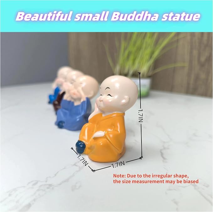 4Pcs Laughing Buddha Statue, 1.7" Buddha Statue for Wealth, Good Luck & Feng Shui, Home, Office Desk, Shelves and Zen Garden Indoor & Outdoor Decor.