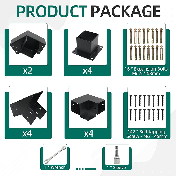 14 PCS 30° Slanted Pergola Kit for 4" x 4" Wood Pergolas, DIY Roof Pergola Brackets, for Gazebo, Pergolas, Gardens, Wood Stand Sheds, Metal Gazebo Kits - with Screws