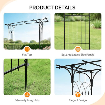 VINGLI Garden Arbor, Arch Archway for Wedding Ceremony Party, Steel Garden Trellis for Plant Climbing, Christmas Decorations Pergola for Backyard, Lawn (Black)