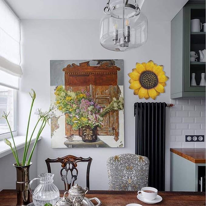 EASICUTI Sunflower Metal Flowers Wall Decor Metal Wall Art Decorations Hanging For Indoor Outdoor Home Bathroom Kitchen Dining Room Bedroom Living Room Or Wall Sculptures 12 Inch