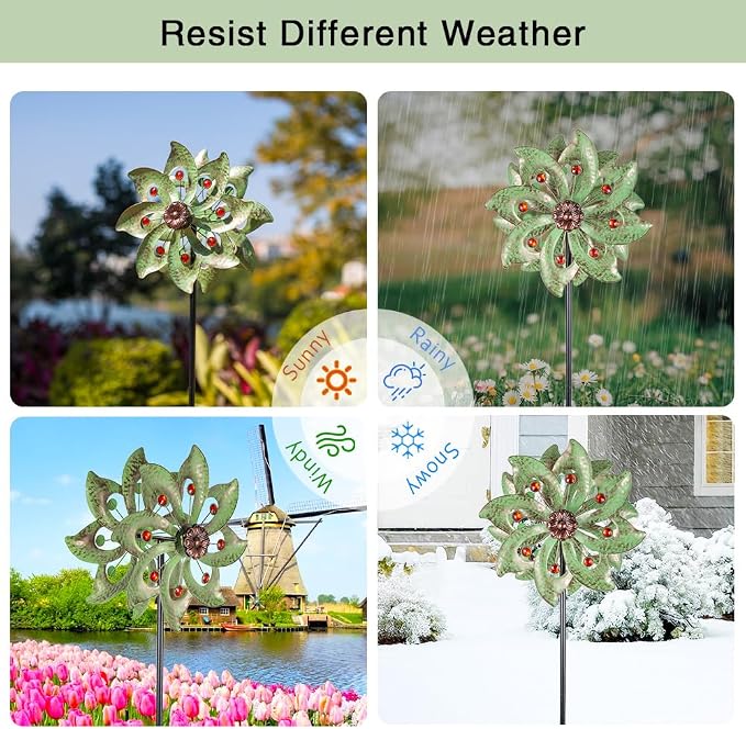 Stargarden Outdoor Wind Spinner-Double Wind Sculpture | 63*13"Metal Windmill for Garden Patio Yard Decor -Green