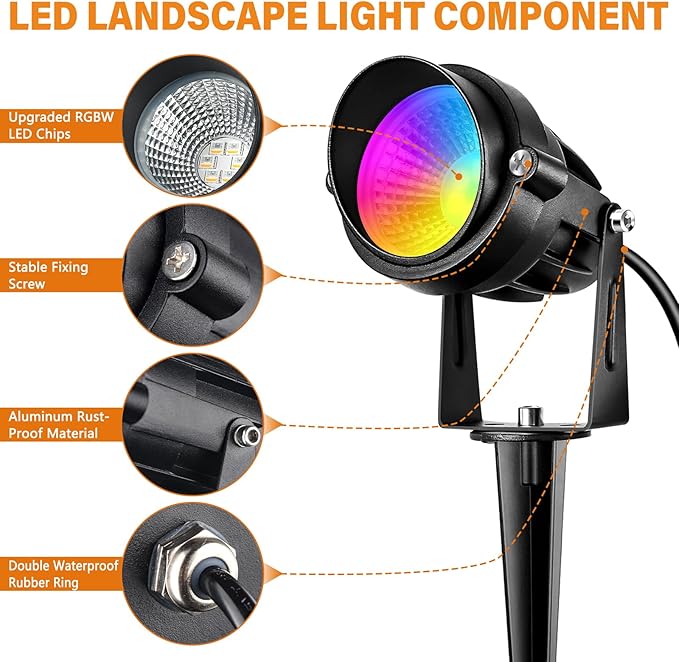 Low Voltage RGBW LED Landscape Lights Spot Lights Outdoor for Yard Garden Decor Spotlight, 12V-24V Low Voltage Landscape Lighting with 16 Color Changing and Remote IP68 Waterproof (8)