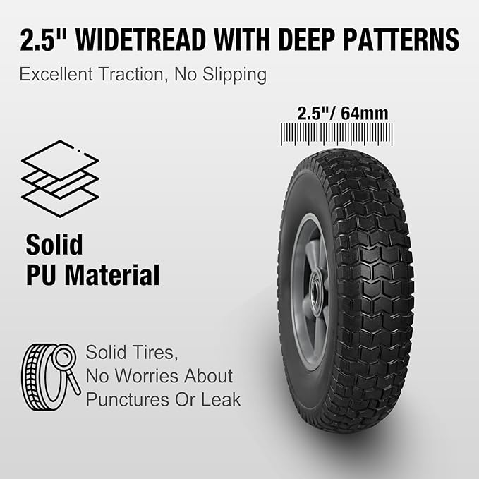 BIG RED Solid Rubber Tires and Wheels, 10 inch Flat Free Tubeless Wheels with 5/8" Axle Bore Hole,2.1" Offset Hub - for Truck, Utility Cart,Wheelbarrow, Dolly, Garden 10" x 2.5"