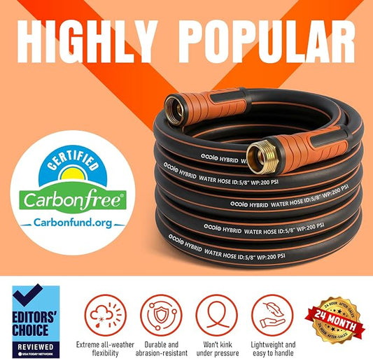 Short Garden Hose 10 ft x 5/8", Heavy Duty Small Flexible Water Hose, Kink Resistant Lightweight Hybrid Hose, Leakproof Yard Hose with Male to Female Fittings