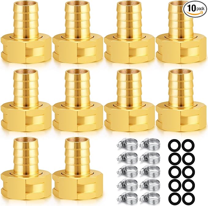 SIGURANTA 5/8" Hose Fitting Female | Brass GHT Thread Connector for Faucet/Bibb/Spigot | Garden Hose End Adapter (5/8" FHT Barb Fitting 10PCS)