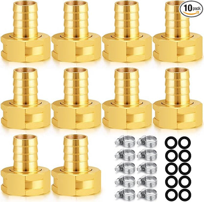 SIGURANTA 5/8" Hose Fitting Female | Brass GHT Thread Connector for Faucet/Bibb/Spigot | Garden Hose End Adapter (5/8" FHT Barb Fitting 10PCS)