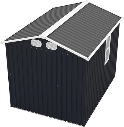 YOPTO 8x6 FT Outdoor Storage Shed, Metal Tool Shed with Window, Lockable Doors & Air Vents, for Backyard Garden Patio,Lawn,Dark Gray