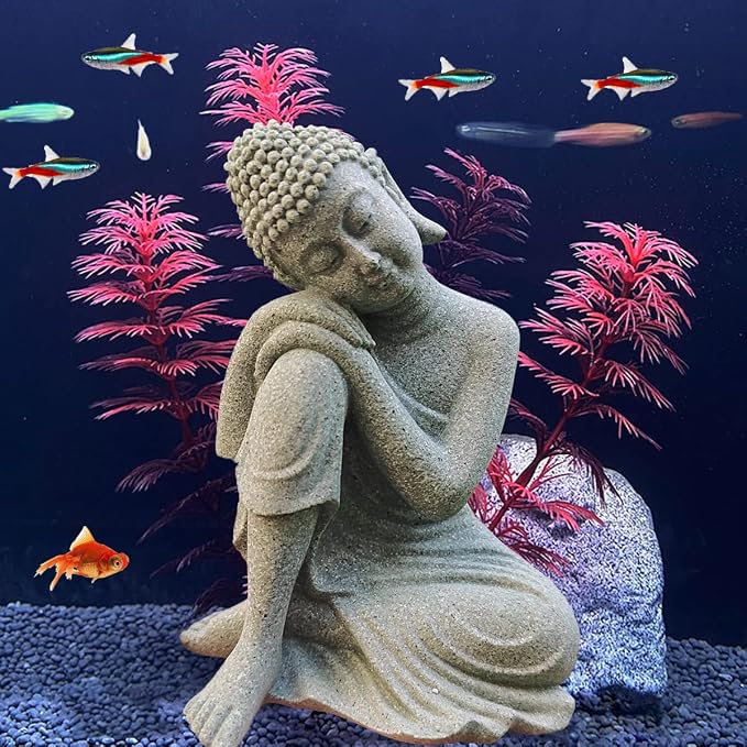 livelyfish Aquarium Buddha Statue Japanese Fish Tank Decorations Heavy-Duty Meditating Buddha for Aquarium Fish Tank Zen Buda Figurine Sculpture Decor, Large-A
