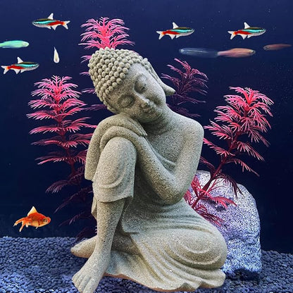 livelyfish Aquarium Buddha Statue Japanese Fish Tank Decorations Heavy-Duty Meditating Buddha for Aquarium Fish Tank Zen Buda Figurine Sculpture Decor, Large-A