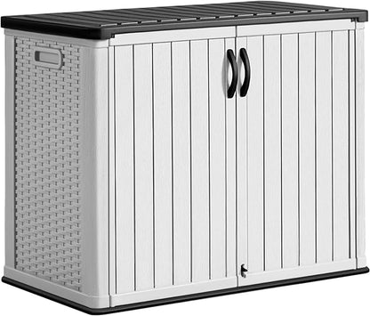 Greesum Outdoor Horizontal Storage Sheds 26 Cu.ft Resin Large Storaged Box Weather Resistance, Without Shelf, Easy to Assemble, Prefect for Garden, Patios, Backyards, White