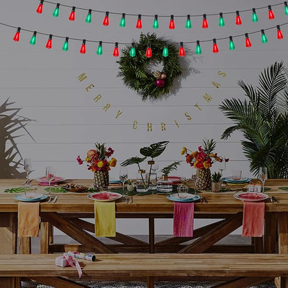 50Ft Outdoor Multicolor String Lights, LED Dimmable Christmas Red/Green Lights Outdoor Waterproof with 25 ST38 Red/Green LED Bulbs, 2700k Shatterproof for Backyard Gazebo Porch Garden Outside Decor