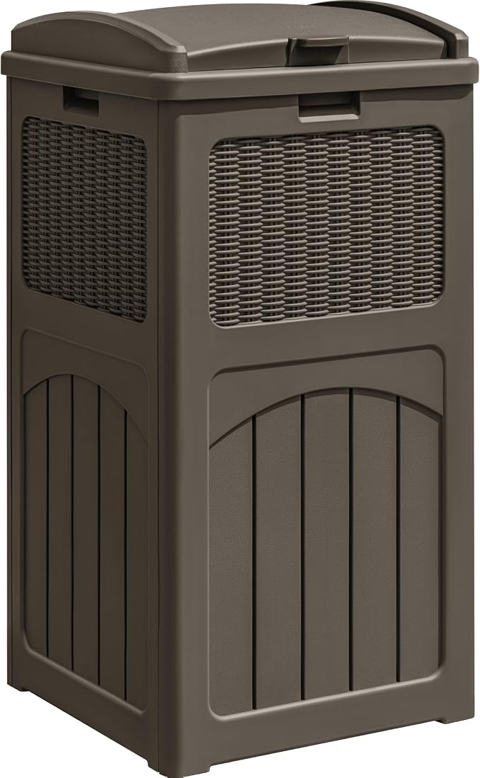 Greesum 33 Package Delivery Box for Outside, Waterproof Resin Garbage Bin with Lid for Hideaway, Deck, Patio, Dark Brown