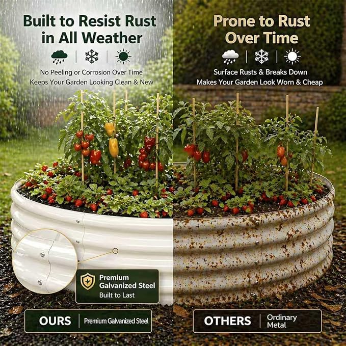 5FT Round Raised Garden Bed, Heavy Duty Galvanized Metal Planter Box for Vegetables, Flowers & Herbs, Rust-Resistant Outdoor Gardening Bed with Modern White Finish & Easy DIY Assembly