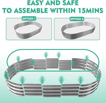12" Tall Oval-Shaped / Elliptic Metal Raised Garden Bed Outdoor Silver | 72X36X12 Inch,1 FT Tall,0.8MM Thick Galvanized Metal Painted,for Variety of Flowers,Herbs,Vegetables.with Gloves,Tool free