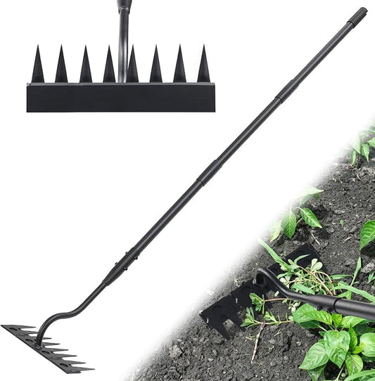 Weeding Rake,70 Inch Manual Weeder Tool with Long Handle for Weeding Loosening Soil Cultivating Heavy Duty Metal 8 Teeth Weed Puller Tool for Backyard, Lawn, Garden Beds