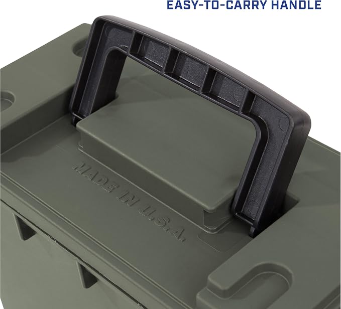 Sheffield 12626 Ammo Storage Box, Stackable .30 Cal Field Boxes, Water and Dust Resistant, Lockable Storage Box with Handle, Secures Hunting Gear, Supplies, and Bullets, Made in USA, Green, 1-Pack | Lockable Storage Box, Water and Dust Resistant Dry Bo...