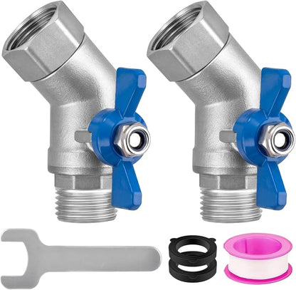 Heavy Duty 304 Stainless Steel 45 Degree Hose Elbow Connector, 3/4" GHT 45 Degree Garden Hose Elbow with Shut-Off Valve for Backyard, Garden Hoses, Outdoor Faucets, RVs(2 Packs)