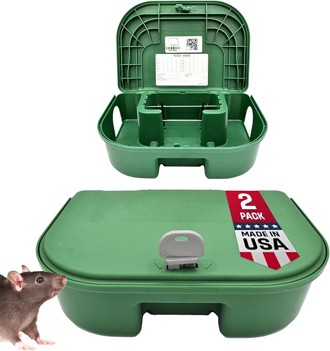 Exterminators Choice Rat Bait Stations - 2-Pack Large Green Bait Boxes - Heavy-Duty with Secure Lock & Key - Outdoor Use for Rats & Mice | Heavy Duty Mouse Trap Holder Great for Catching Rats and Mice Pest Control Durable and Discreet Design